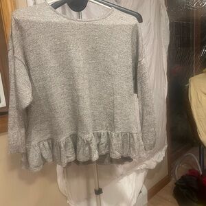 Joan Vass Heather Gray Ruffle Hem SweaterSkirt 2 piece set